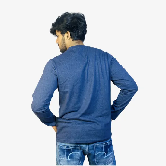 Men's Navy Blue Full Sleeve T-Shirt | Premium Cotton Round Neck Casual T-Shirt